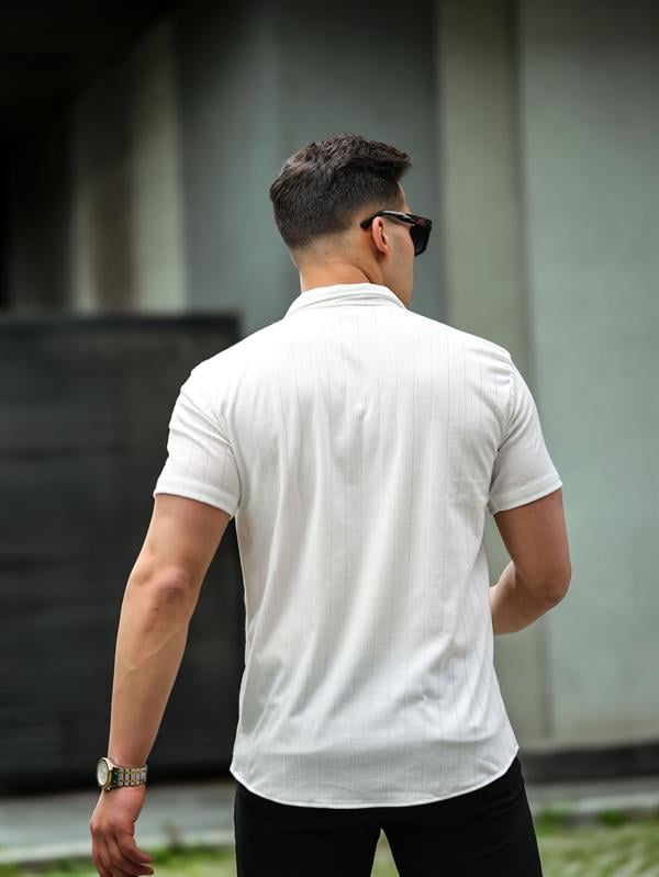 çizgi desenli kisa kol fit gömlek - Justyol
