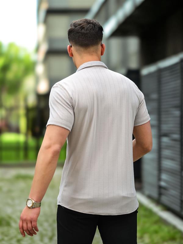 çizgi desenli kisa kol fit gömlek - Justyol