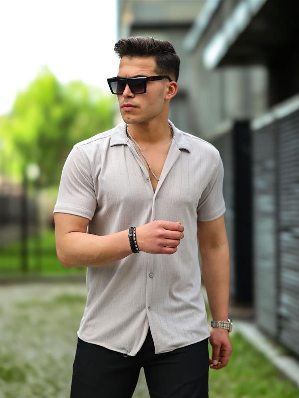 çizgi desenli kisa kol fit gömlek - Justyol