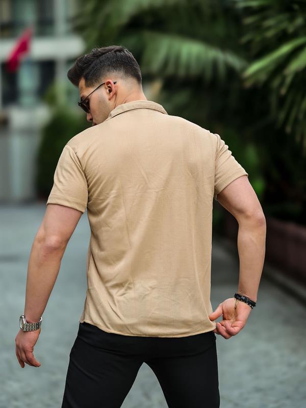 çizgi şeritli kisa kol fit gömlek - Justyol