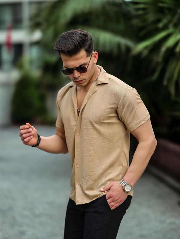 çizgi şeritli kisa kol fit gömlek - Justyol