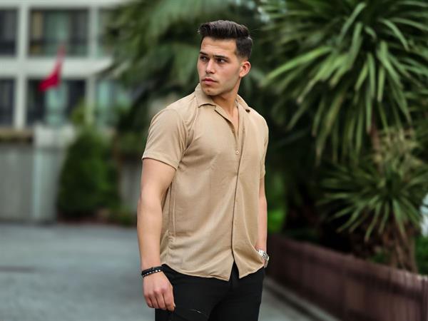 çizgi şeritli kisa kol fit gömlek - Justyol