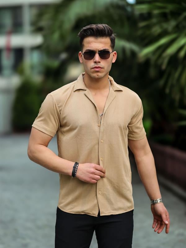 çizgi şeritli kisa kol fit gömlek - Justyol