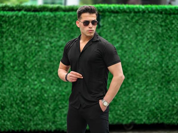 çizgi şeritli kisa kol fit gömlek - Justyol
