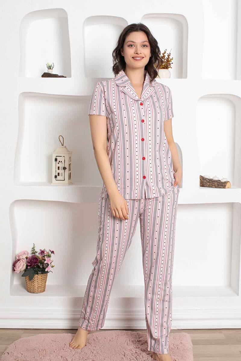 <tc>Ensemble de pyjama à manches courtes en coton avec motif de cœurs et rayures, comprenant une chemise à poches, Dreamy.</tc>