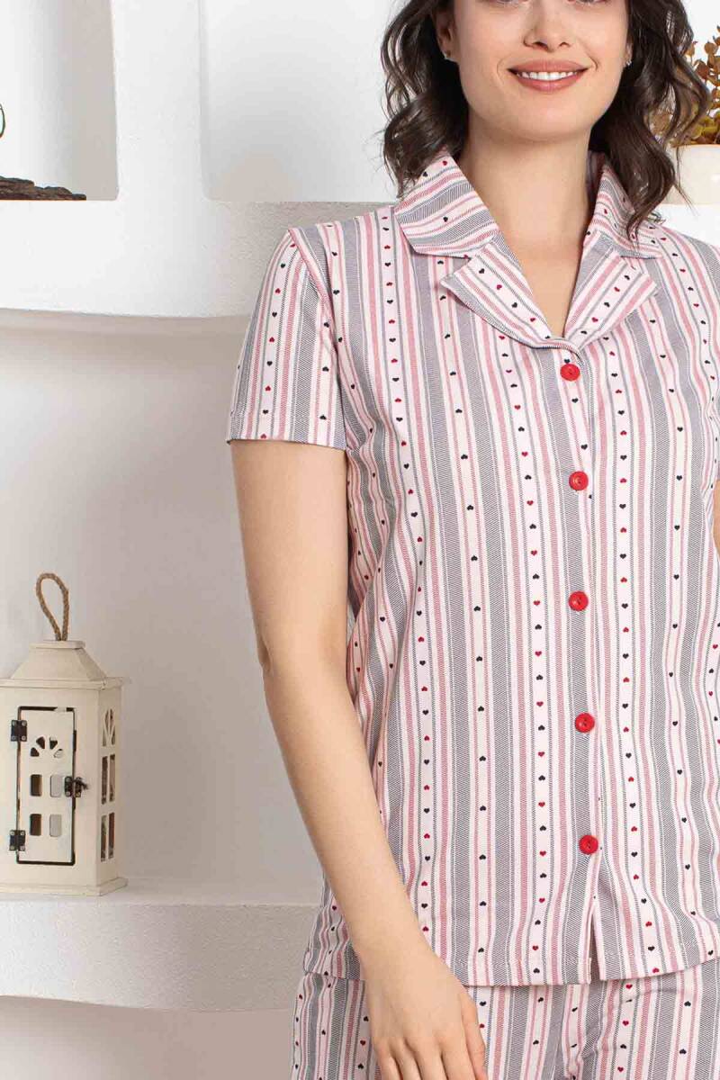 <tc>Ensemble de pyjama à manches courtes en coton avec motif de cœurs et rayures, comprenant une chemise à poches, Dreamy.</tc>