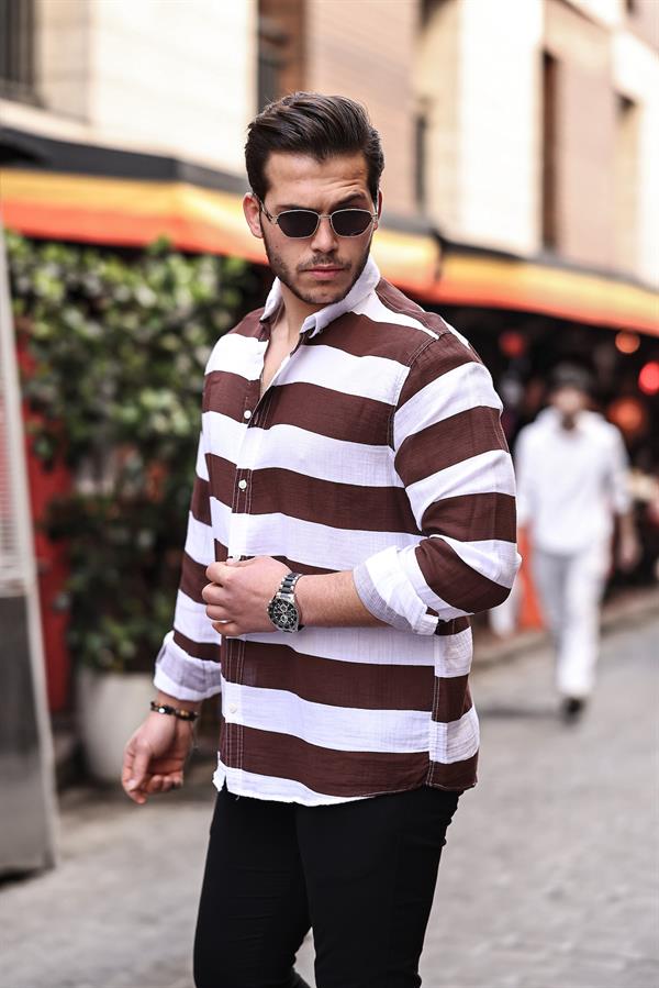 Çizgili Müslin Yıkamalı Gömlek - Justyol