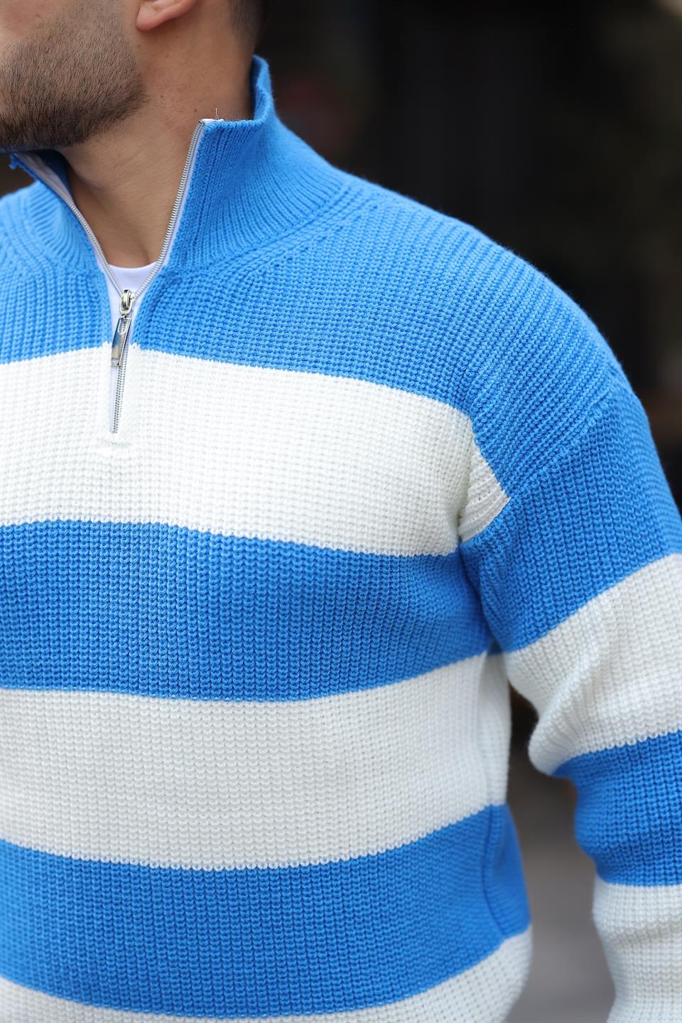 Pull Homme Pedro Rayé Demi-Zip en Maille Selanik