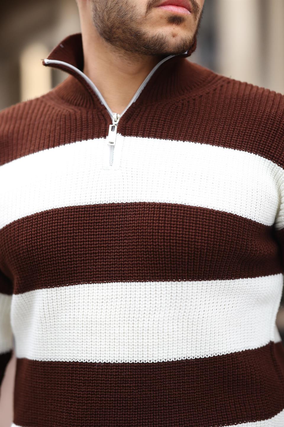 Pull Homme Pedro Rayé Demi-Zip en Maille Selanik