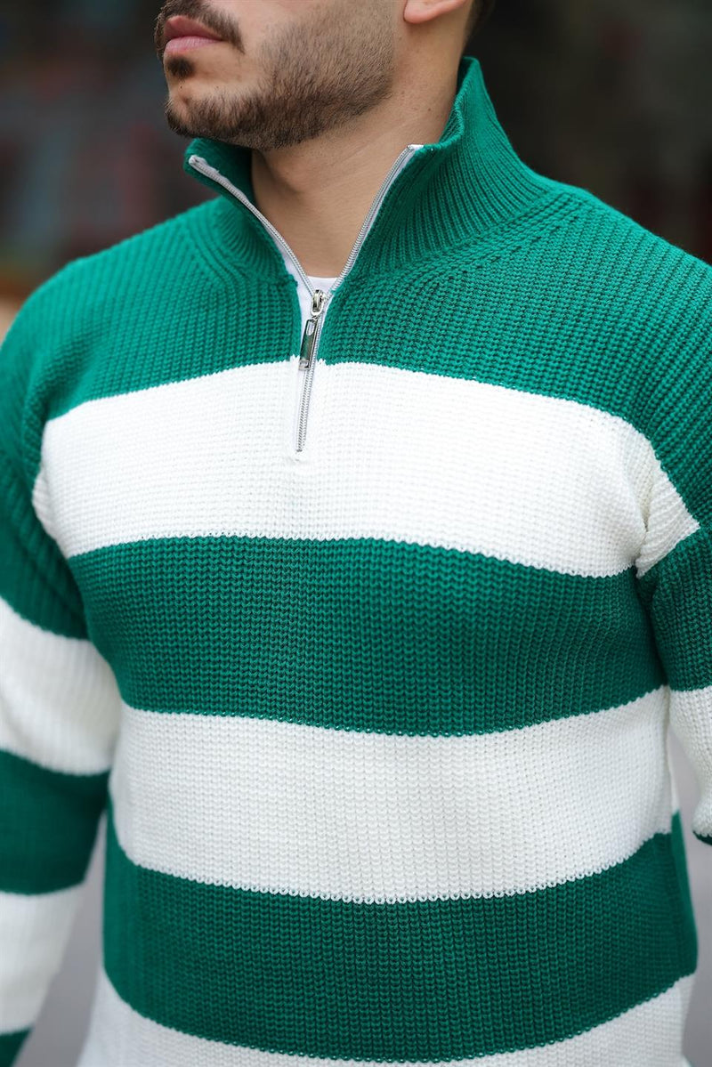 Pull Homme Pedro Rayé Demi-Zip en Maille Selanik