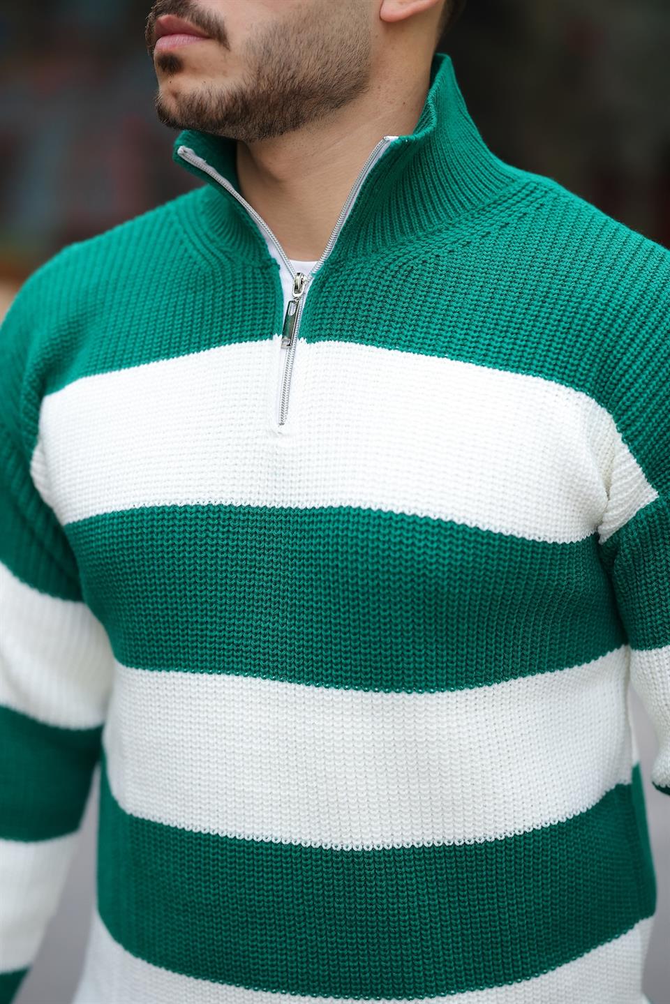 Pull Homme Pedro Rayé Demi-Zip en Maille Selanik