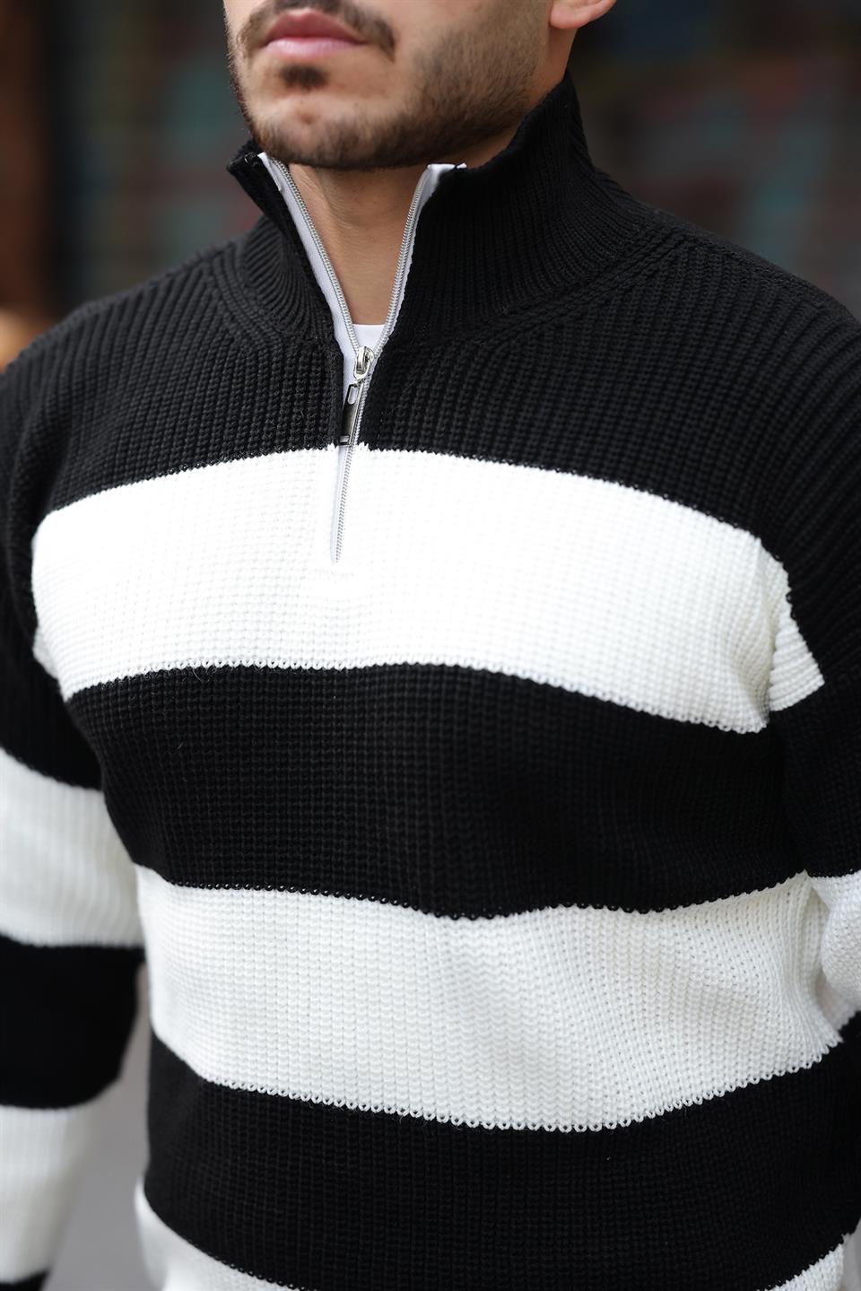 Pull Homme Pedro Rayé Demi-Zip en Maille Selanik