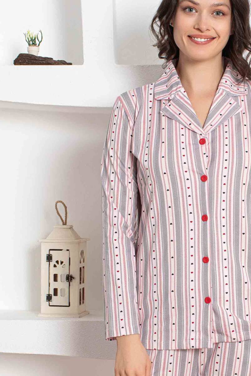 <tc>Ensemble de pyjama à manches longues en coton avec motif de cœurs et rayures, comprenant une chemise à poches, Dreamy.</tc>