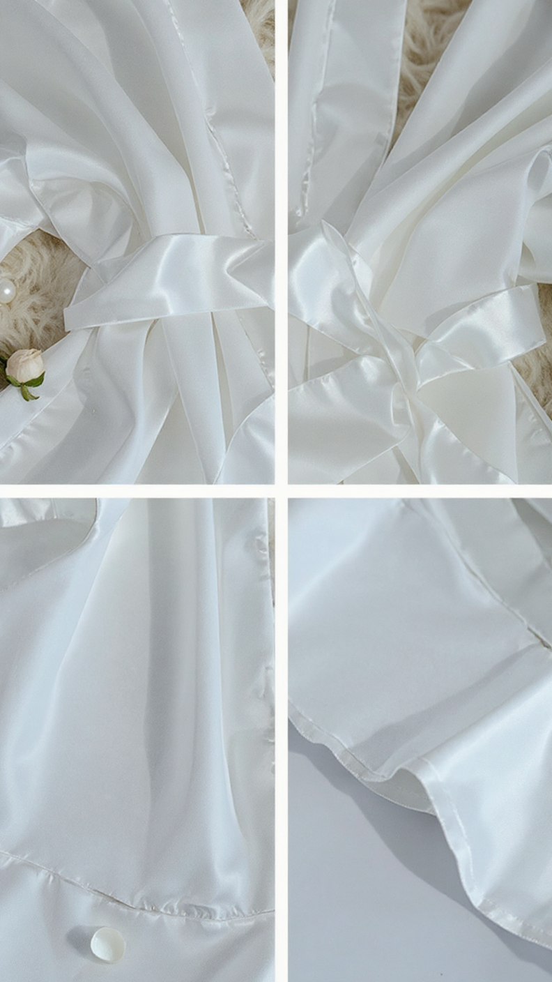 Robe 405 -Graceful Satin Ruffle Kimono Robe Erotica