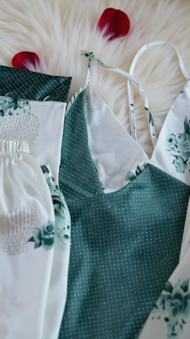 Pajama set 306 -Women’s Luxury Satin 3-Piece Pajama Set with Lace Trim Erotica