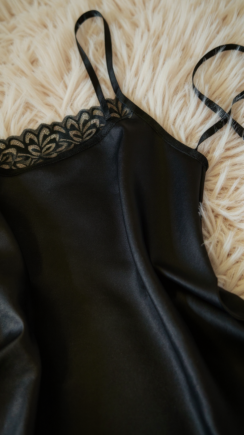 Nightdress 126 -Glam Satin Nightgown with Feminine Lace Trim Erotica