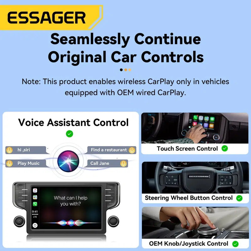 Essager CarPlay – Connectivité Sans Fil & Contrôle Intelligent