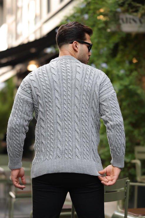 pull homme maille tressée col rond confort - Justyol