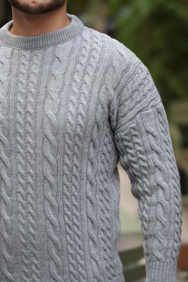 pull homme maille tressée col rond confort - Justyol