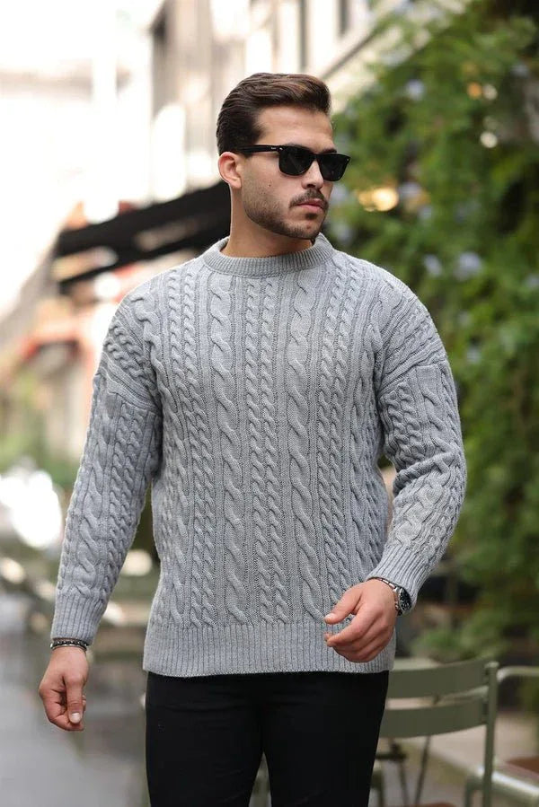 pull homme maille tressée col rond confort - Justyol