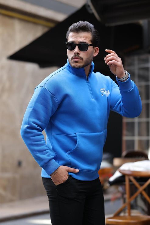 Cozy Kanguru Nakışlı Şardonlu Yarım Fermuar Sweatshirt - Justyol