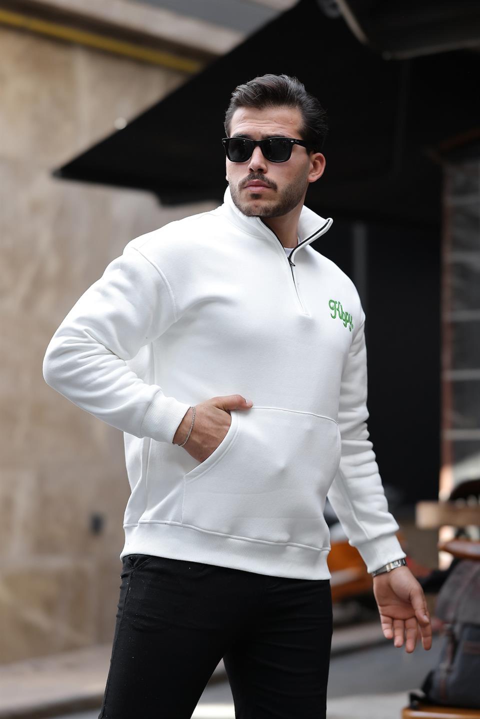 Cozy Kanguru Nakışlı Şardonlu Yarım Fermuar Sweatshirt - Justyol