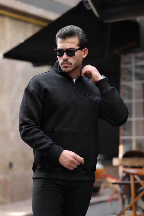 Cozy Kanguru Nakışlı Şardonlu Yarım Fermuar Sweatshirt - Justyol