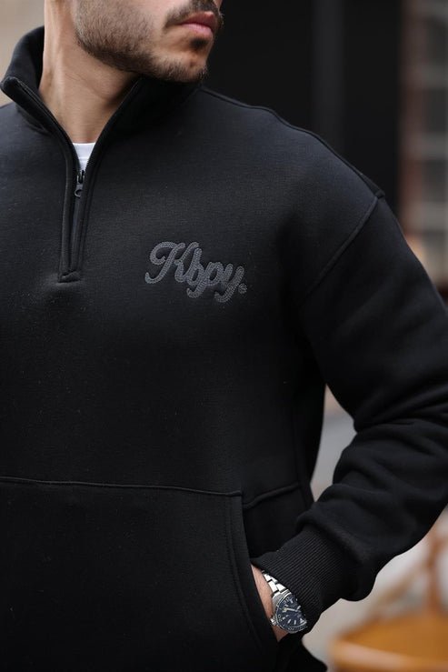 Cozy Kanguru Nakışlı Şardonlu Yarım Fermuar Sweatshirt - Justyol