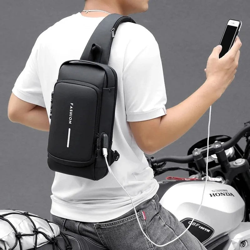 Sac Bandoulière Homme Antivol avec Port USB – Sac Poitrine Multifonction Étanche