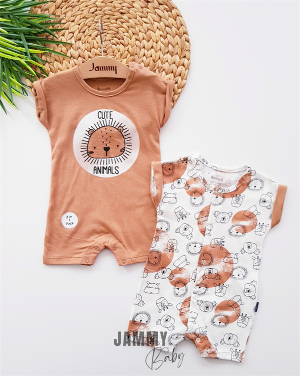 cute lion 2-piece jumpsuit set-brown