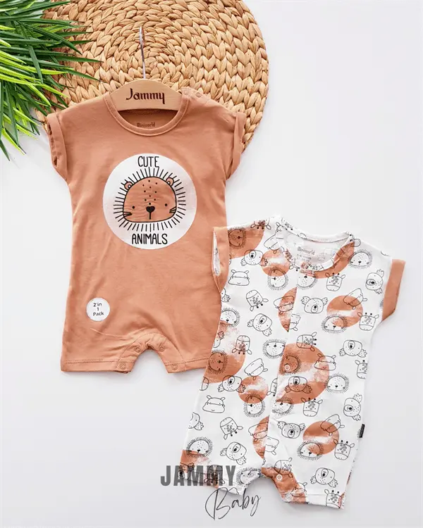 cute lion 2 - piece jumpsuit set - brown - Justyol