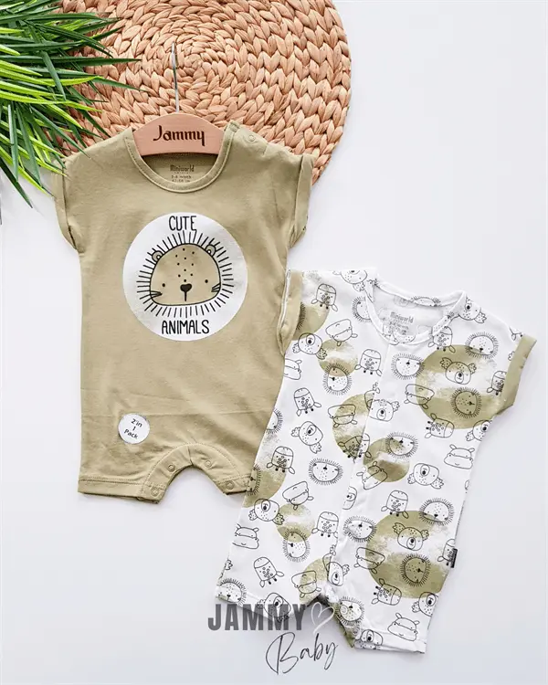 Ensemble Bébé 2 Pièces – Combinaisons Lion Imprimé Coton Doux
