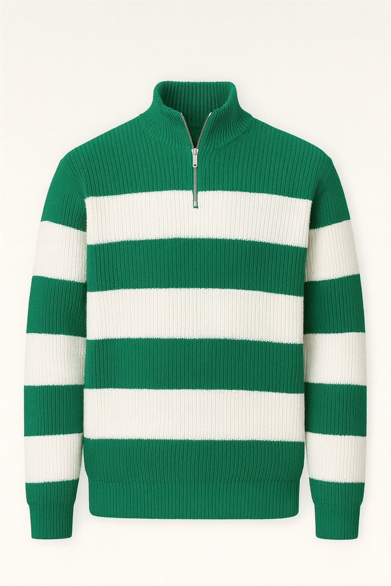Pull Homme Pedro Rayé Demi-Zip en Maille Selanik