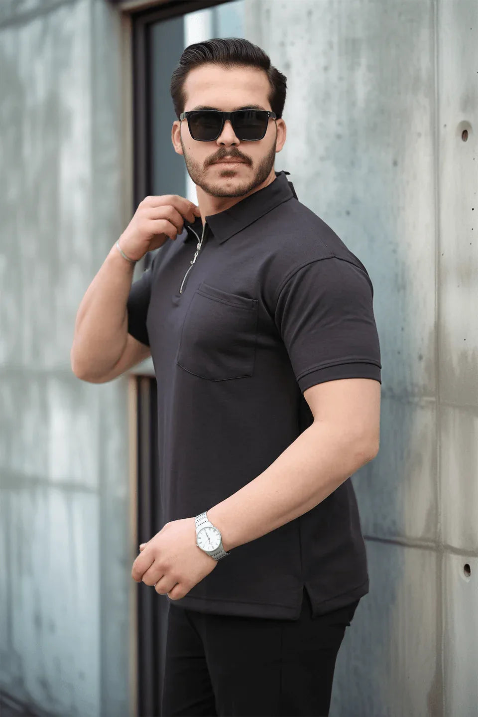 t‑shirt homme demi‑zip poche premium - Justyol