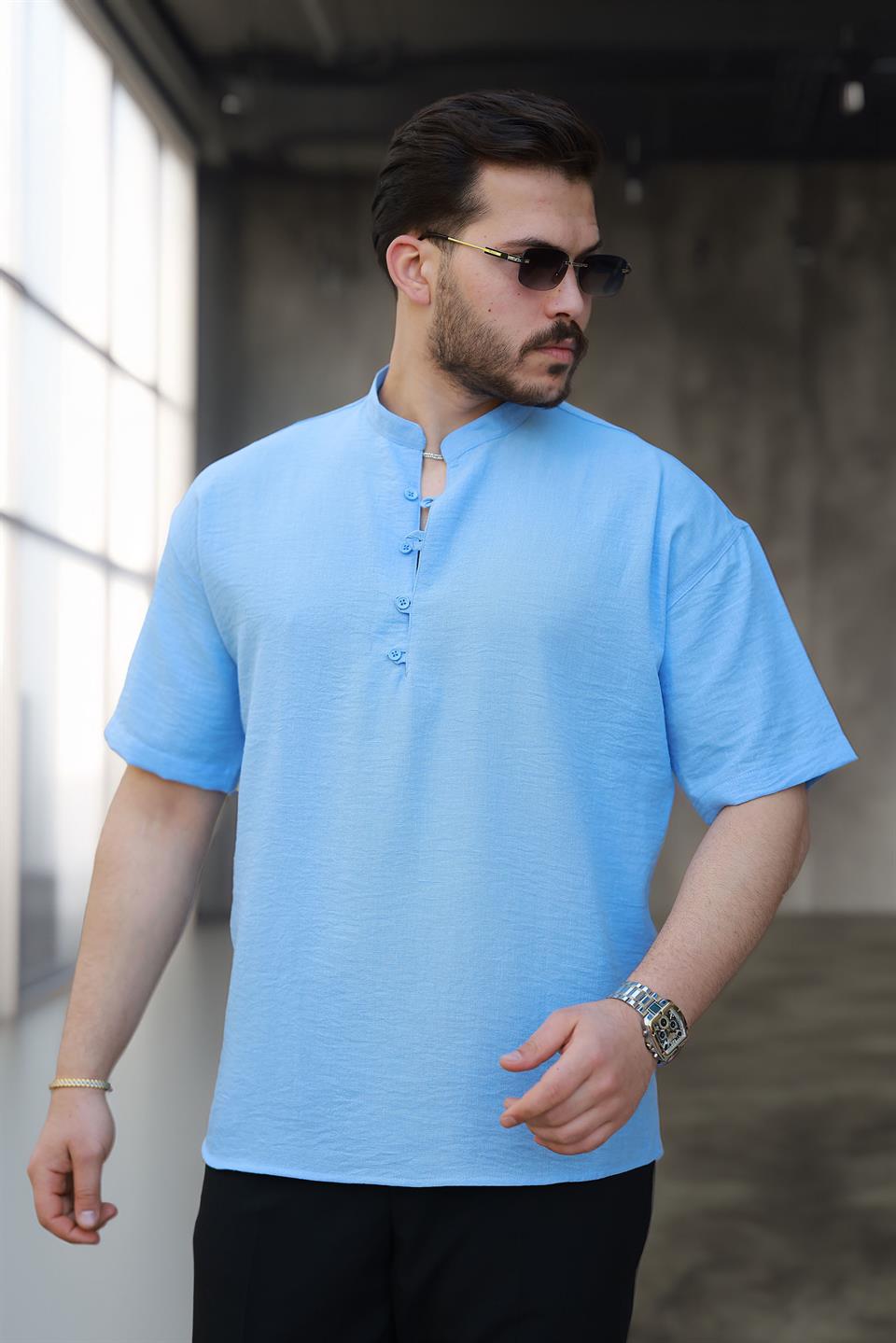 oversize yarim pat bambu kisa kol gömlek - Justyol