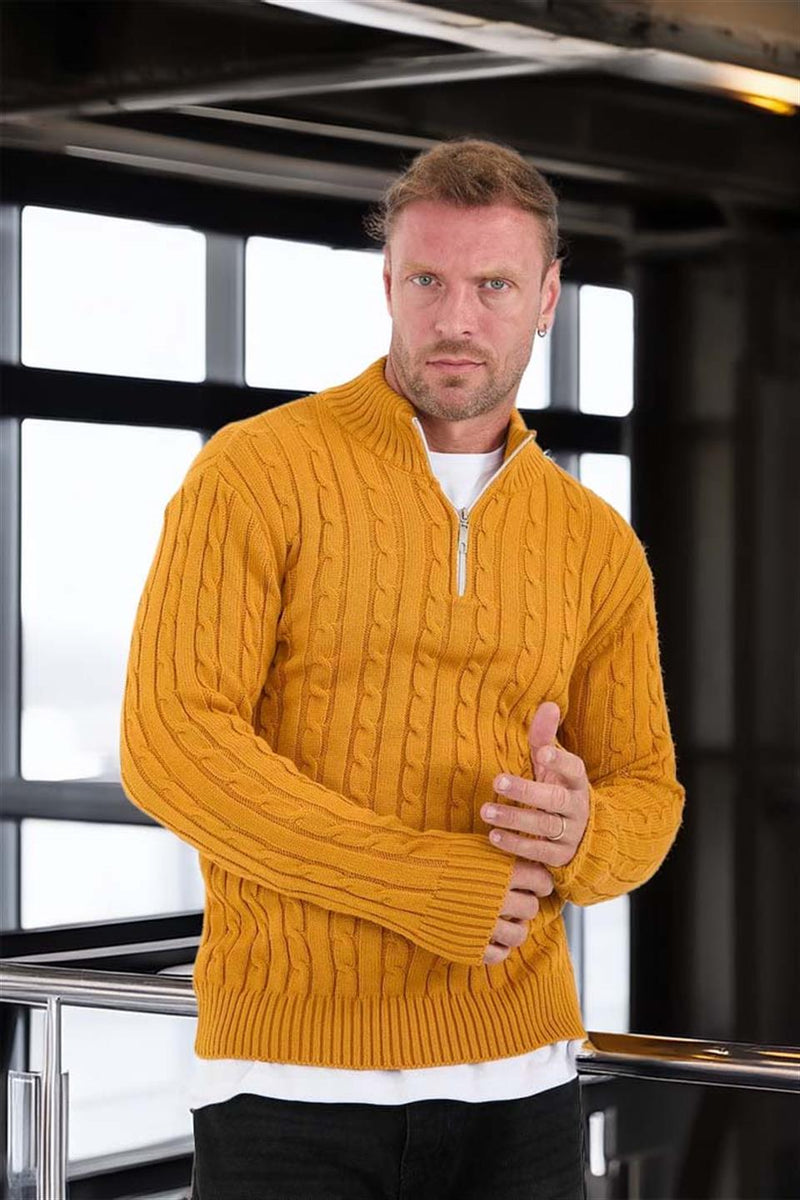 Pull Homme Bardem Maille Torsadée Demi-Zip