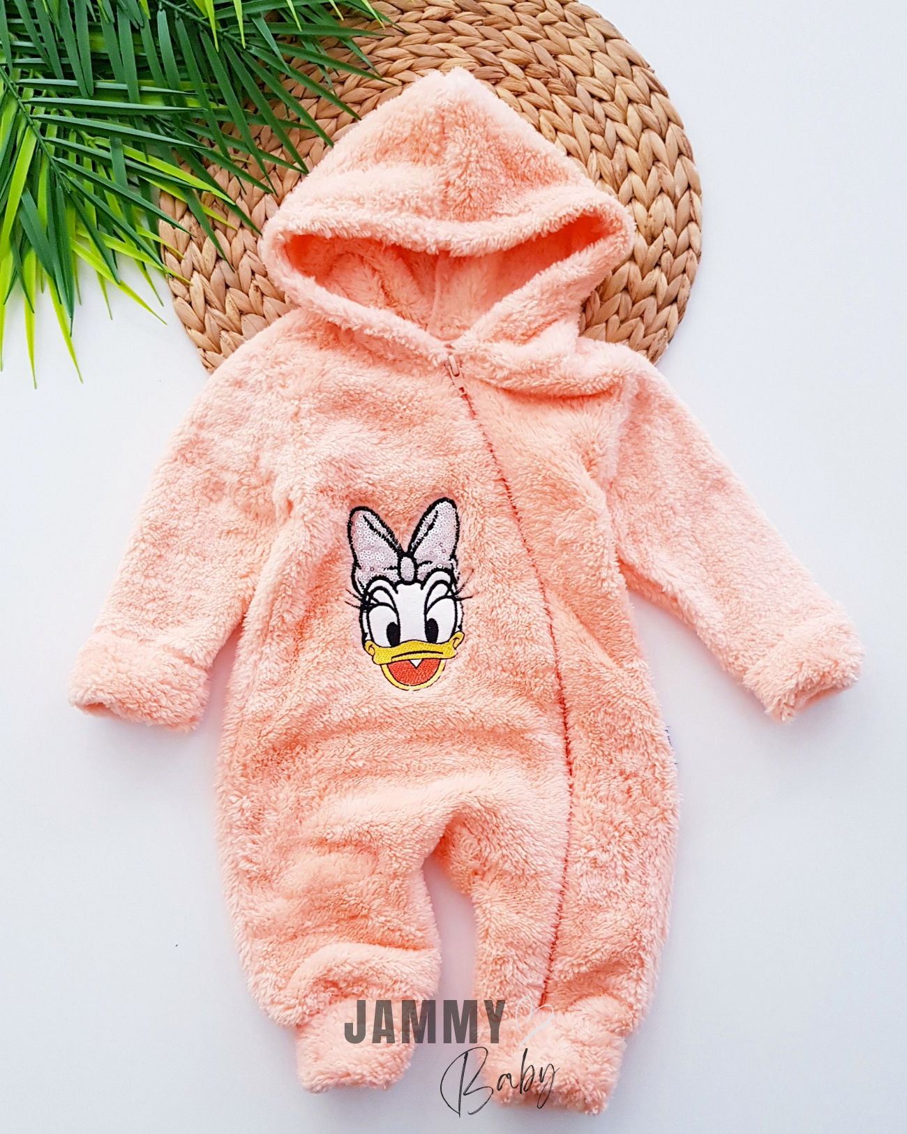 daisy duck plush hooded jumpsuit-peach