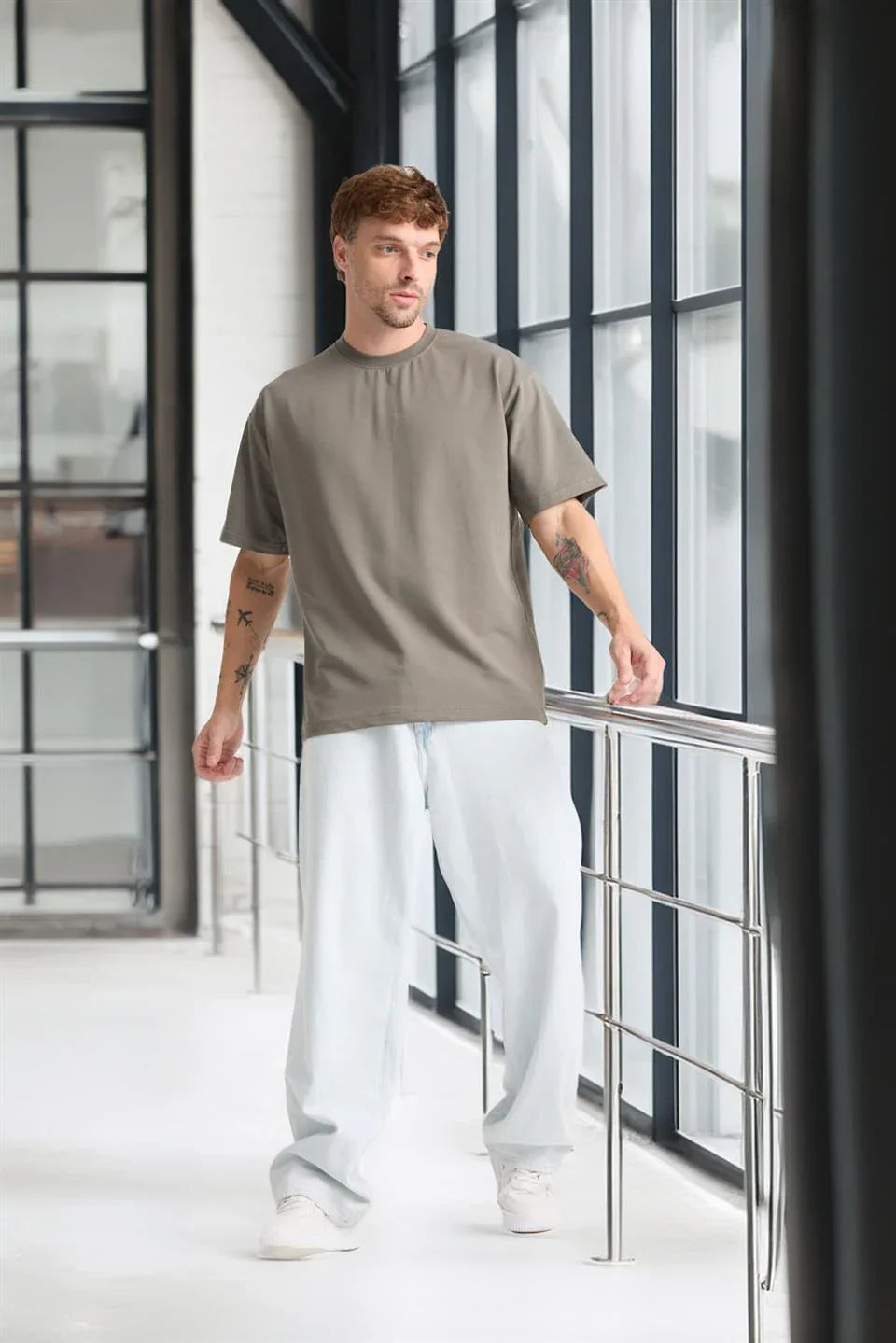 T-shirt homme oversize en coton col rond basique - Justyol