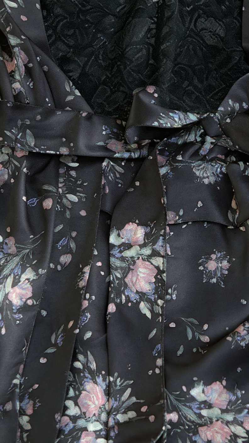 Pajama set 316 -Floral Satin & Lace 3-Piece Nightwear Set – Robe, Bralette & short Erotica