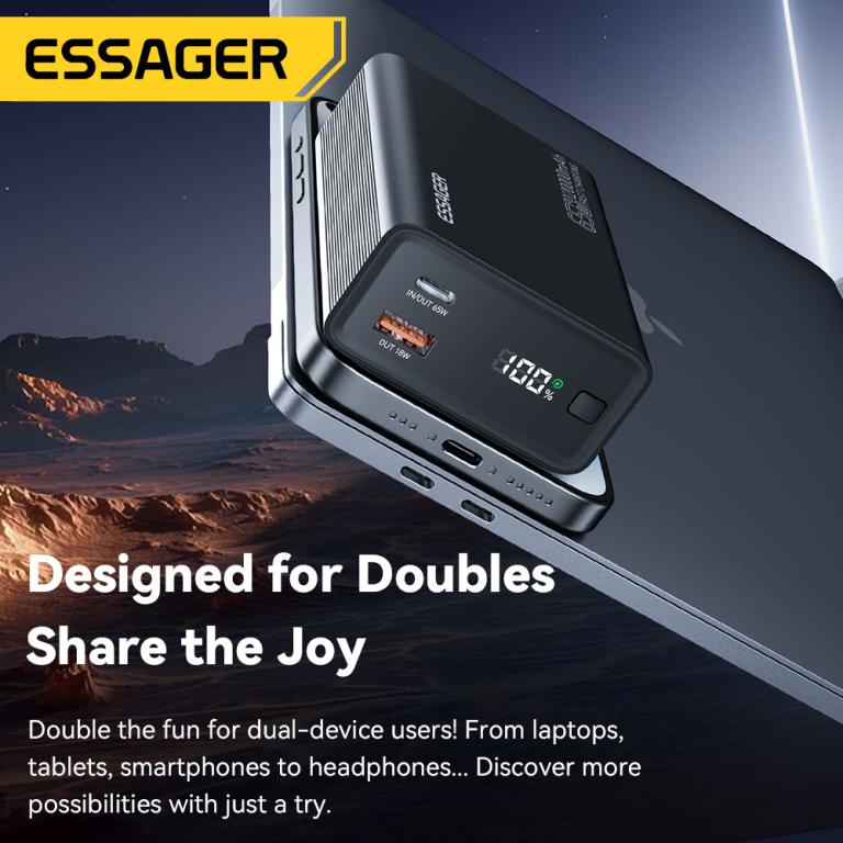 Essager Power Bank 20000mAh 65W Charge Rapide PD avec Écran Digital Maroc