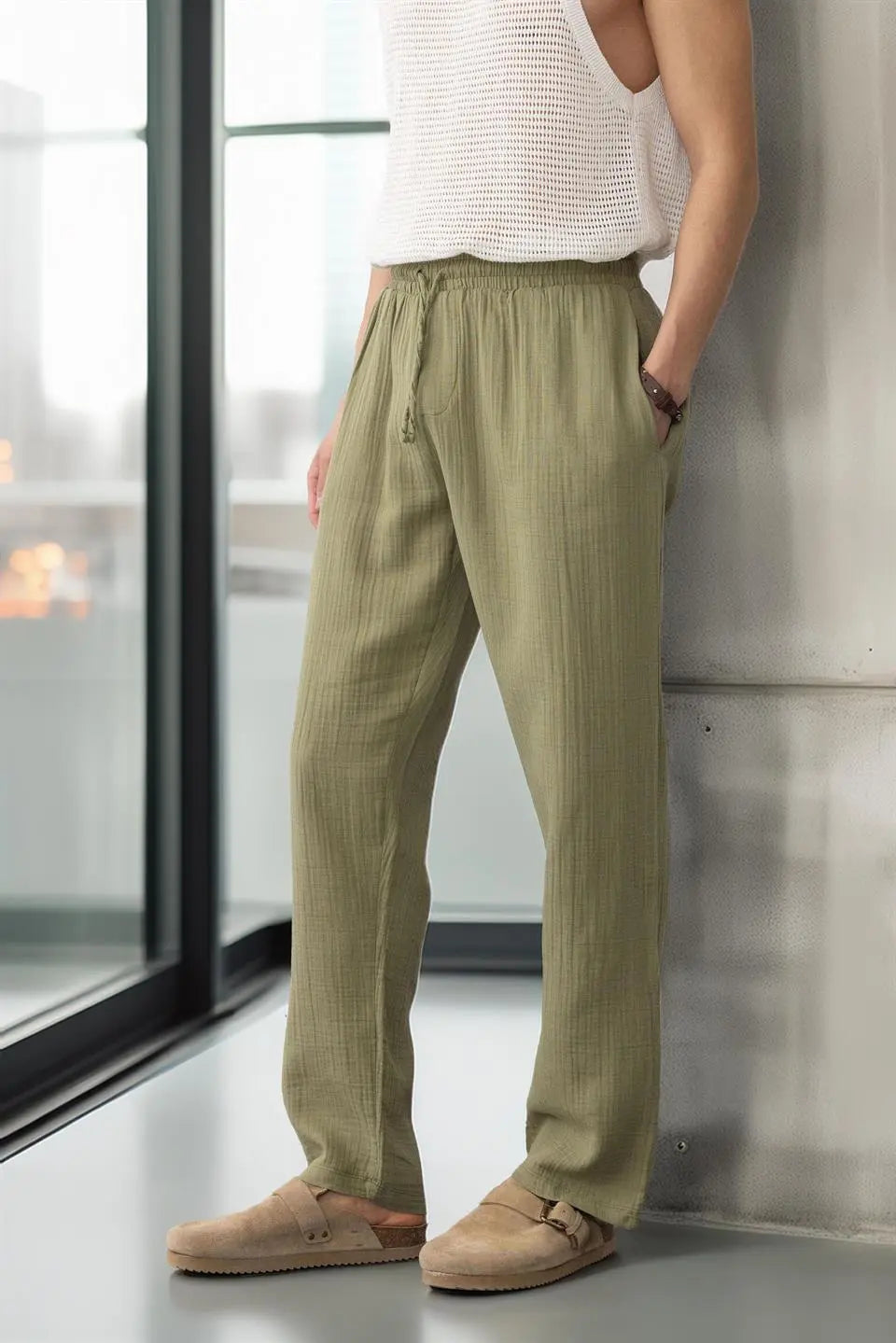 hafif ve rahat müslin baggy erkek pantolon - Justyol
