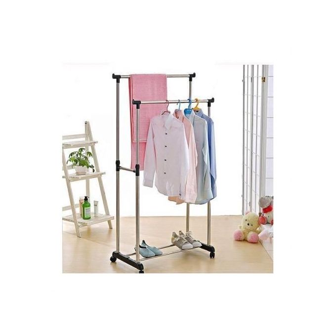 Portant à Vêtements Réglable sur Roulettes avec Double Barre