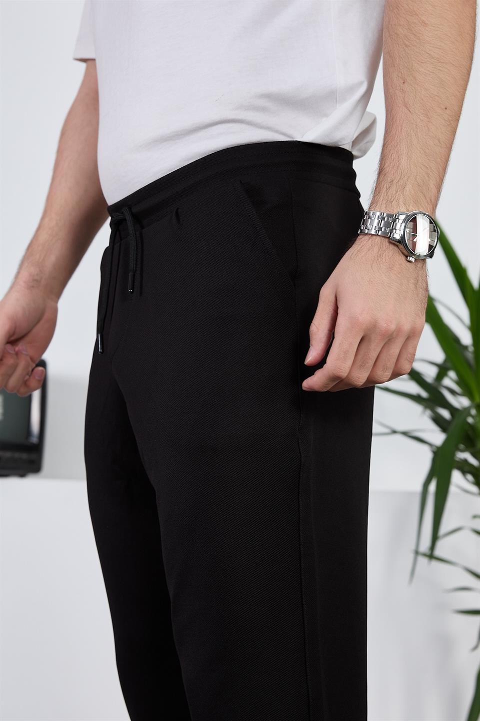 hafif ve nefes alabilir erkek diagonal dokulu beli lastikli pantolon - Justyol