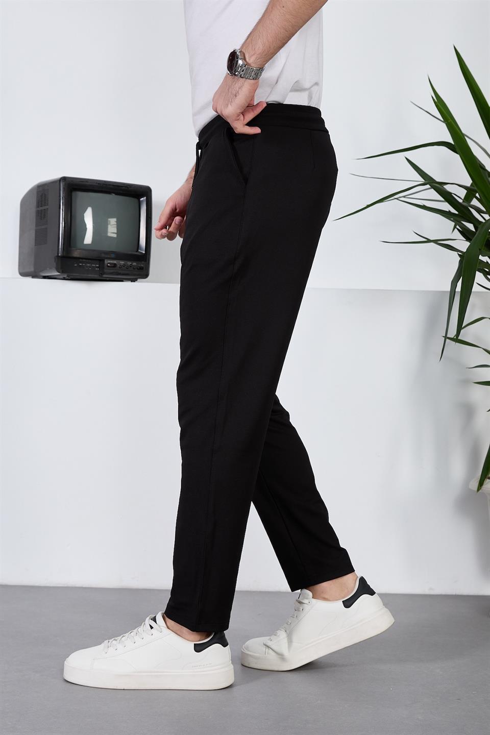 hafif ve nefes alabilir erkek diagonal dokulu beli lastikli pantolon - Justyol