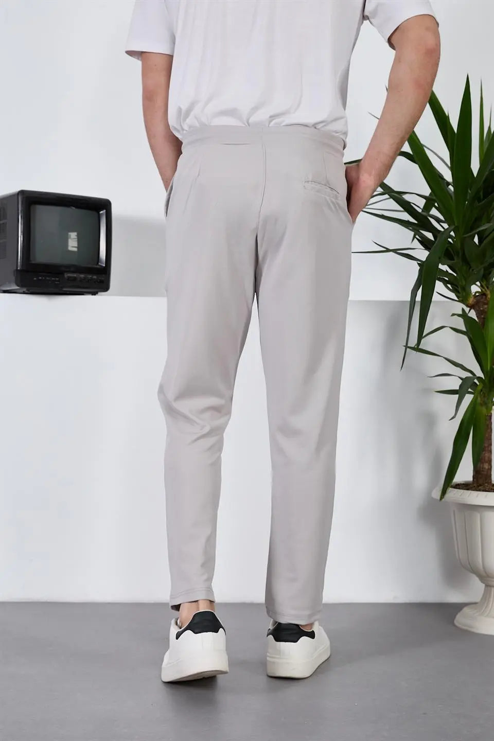 hafif ve nefes alabilir erkek diagonal dokulu beli lastikli pantolon - Justyol