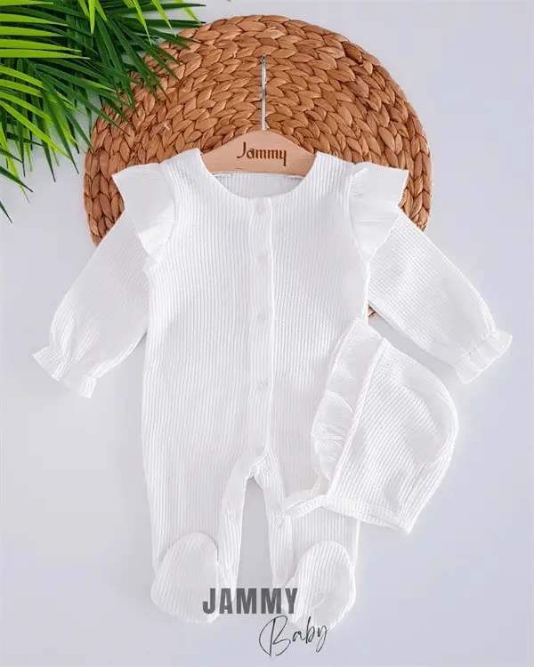 dina waffle laura jumpsuit with hat set - dried - Justyol