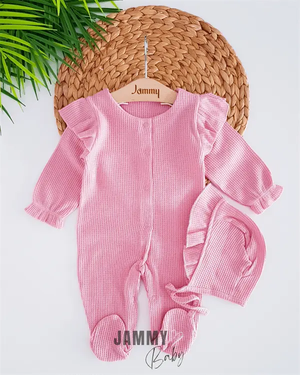 dina waffle laura jumpsuit with hat set - dried - Justyol