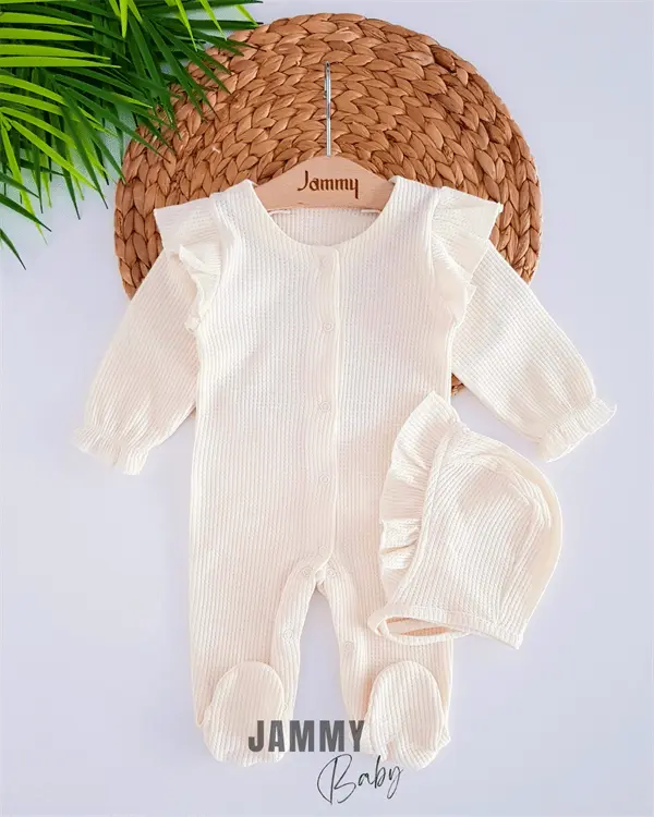 dina waffle laura jumpsuit with hat set - dried - Justyol