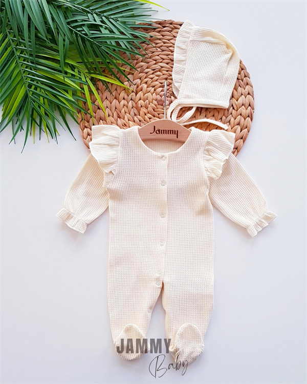 dina waffle laura jumpsuit with hat set - dried