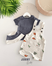 dino bucket hat and overalls / body set - tile brown - Justyol